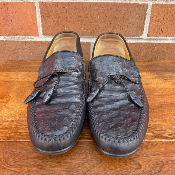 Johnston & Murphy Loafer Dress Shoes Mens 11 Black Genuine Ostrich Made In Italy - Picture 9 of 15